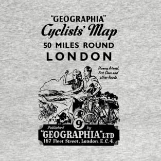 London, Cyclists, Map, Vintage,Cover Illustration, 1930s T-Shirt